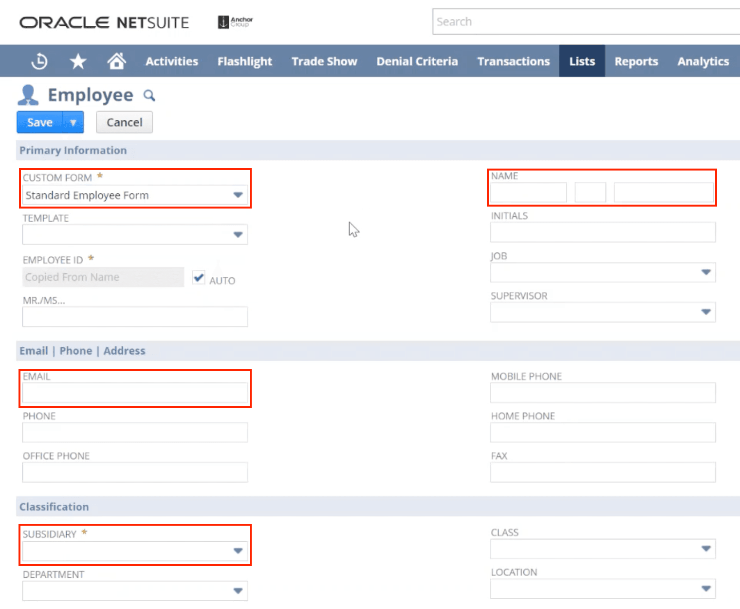 Employee record page.