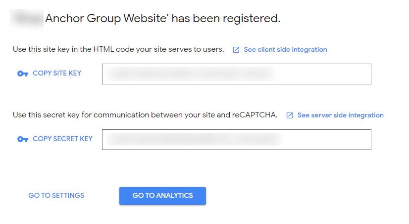 Google recaptcha setup step 3.