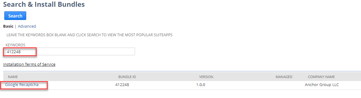 Search and Install Bundles page.