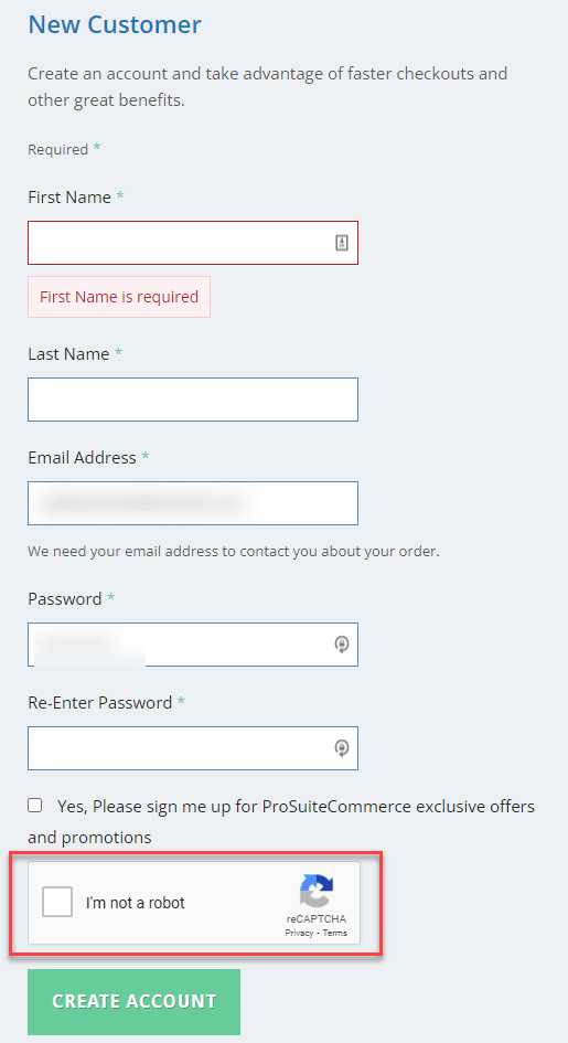 New customer recaptcha check page.