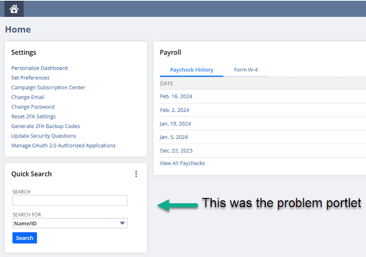 NetSuite quick search portlet.
