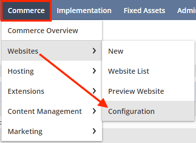 NetSuite commerce website to configuration tab.