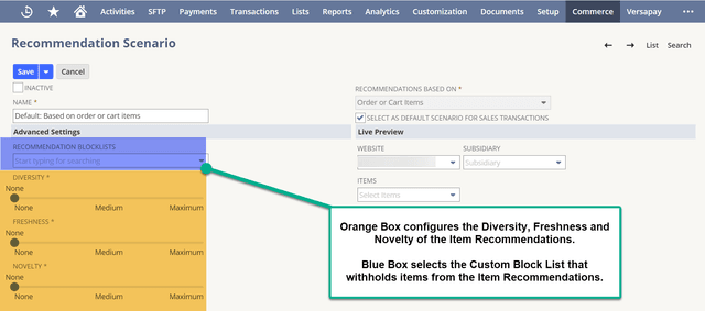 Recommendation scenario advanced settings recommendations blocklist.