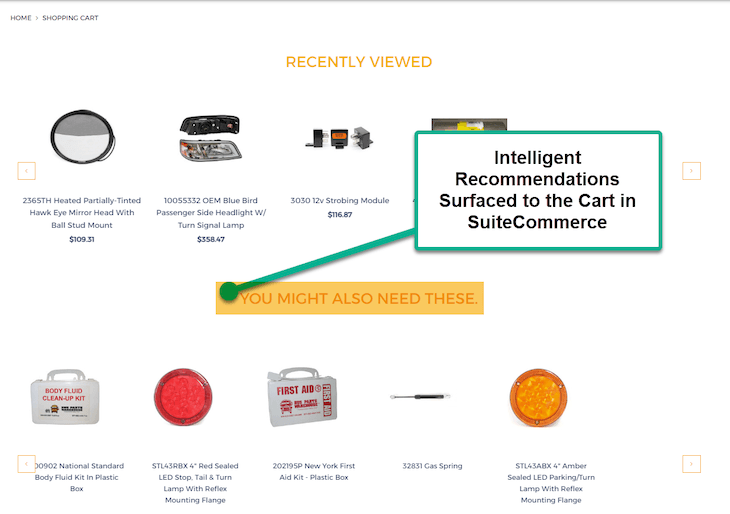 Intelligent recommendations SuiteCommerce cart.