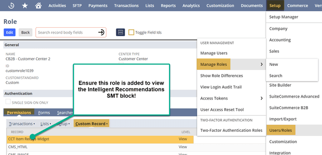 Setup users manage roles permissions custom record.