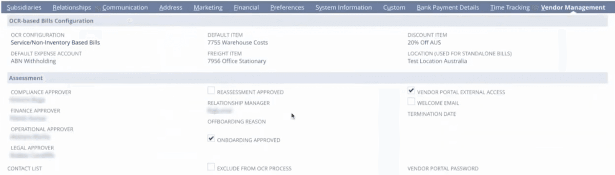 Vendor management standard onboarding page.