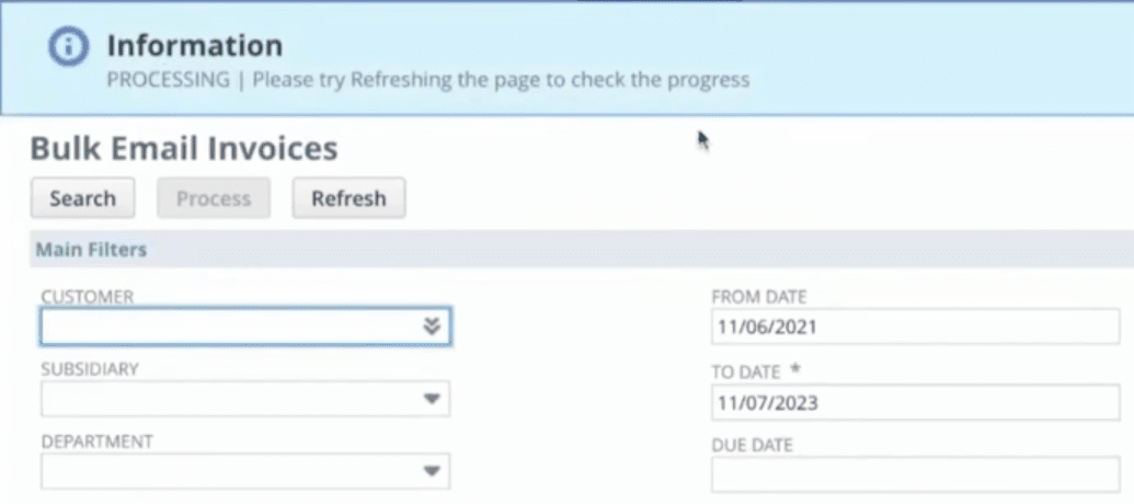 Processing NetSuite bulk email invoice. 