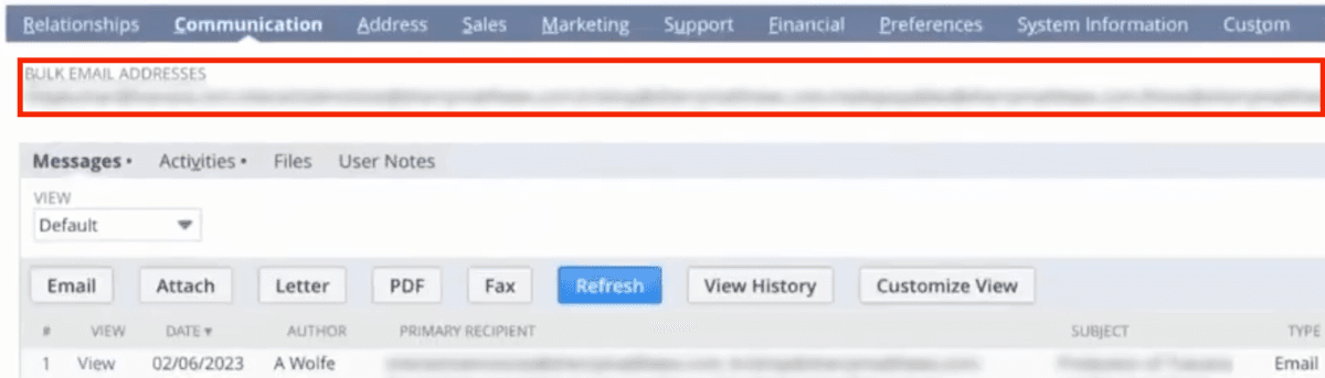 Bulk email addresses field NetSuite.
