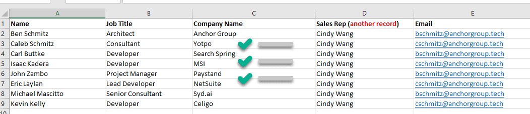 Excel CSV page.