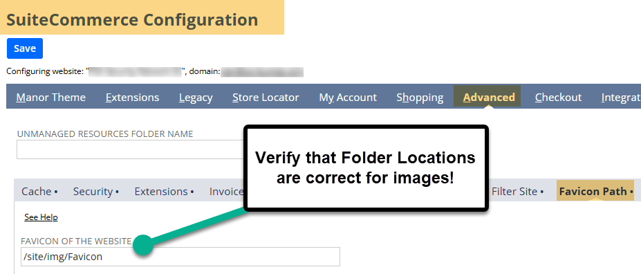 SuiteCommerce configuration advanced favicon path.