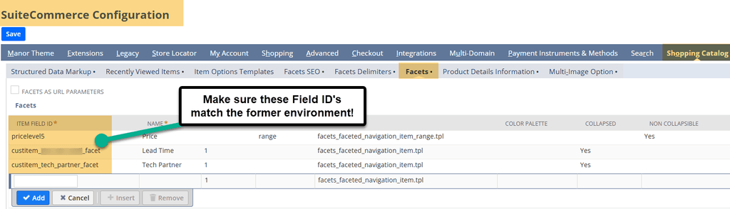 SuiteCommerce configuration shopping catalog item.