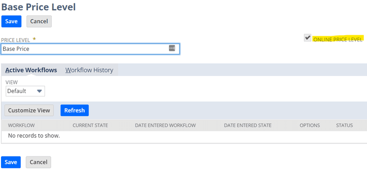 NetSuite base price level online price level.