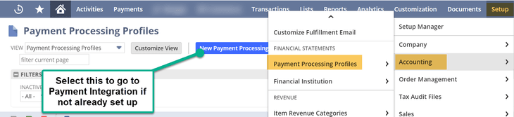 NetSuite payment processing profiles.