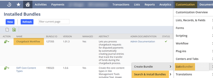 NetSuite installed bundles.