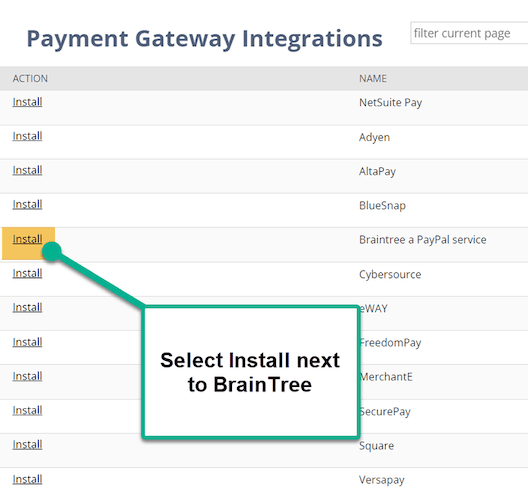 Payment Gateway Integrations page.