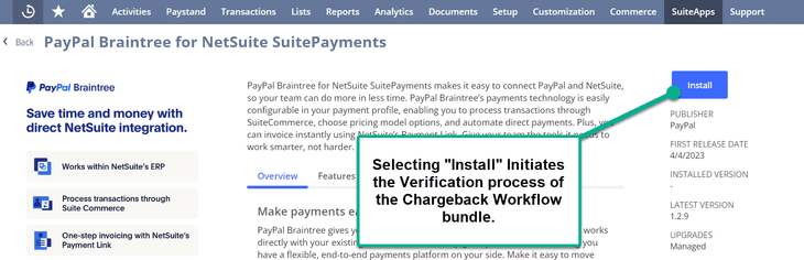 PayPal Braintree for NetSuite SuitePayments page.