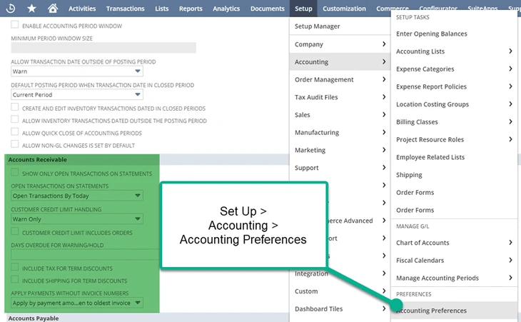 Setup accounting preferences.