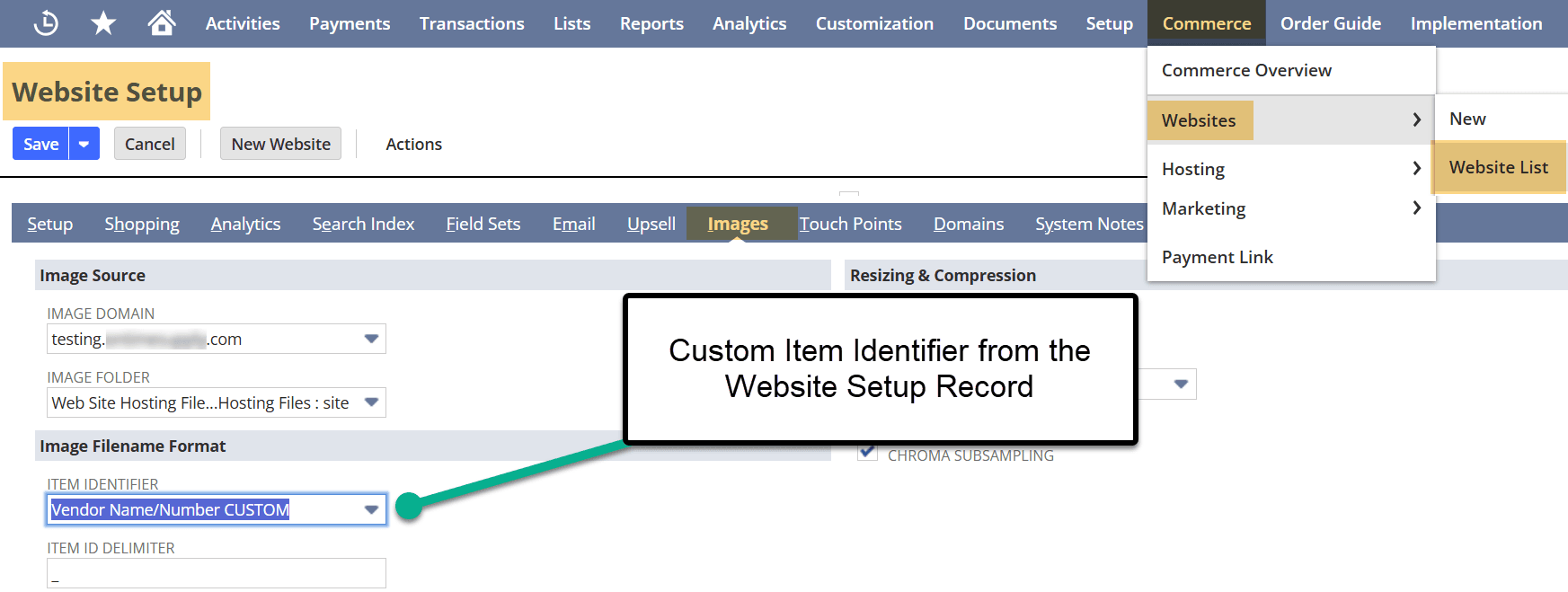 Commerce websites list website setup images.