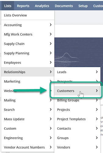 NetSuite lists relationships customers.
