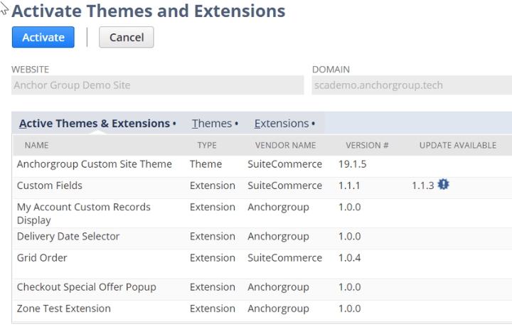 Activate Themes and Extensions page.