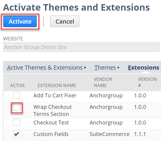 Activate Themes and Extensions page.