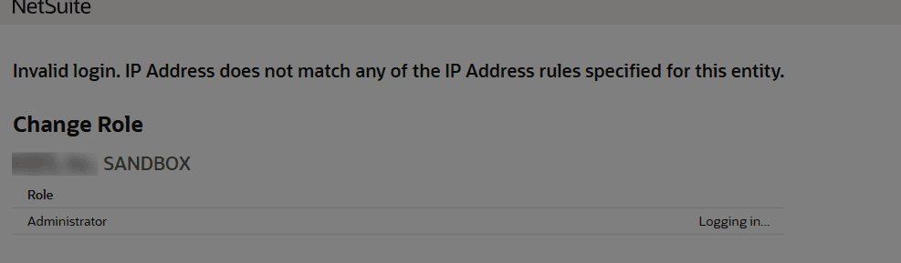 NetSuite change role invalid login error.