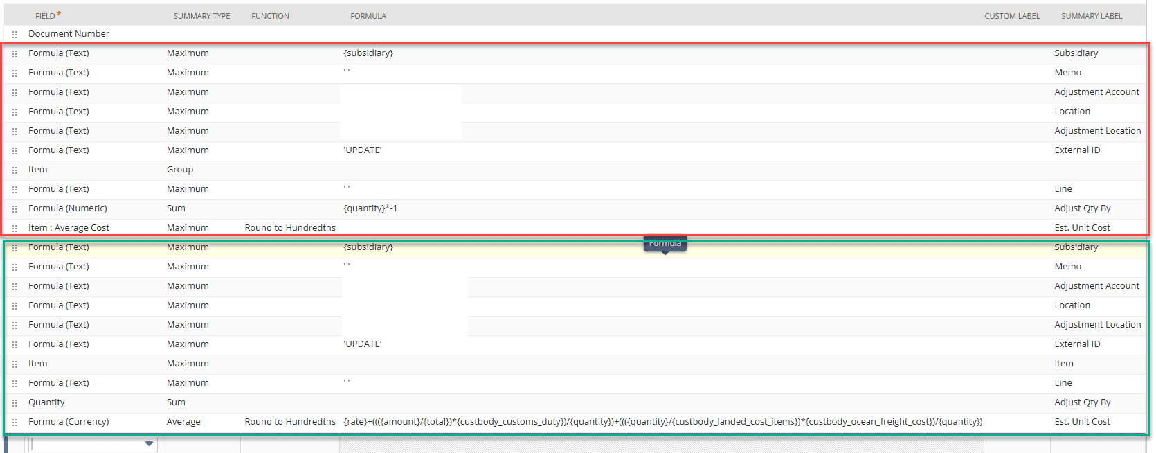 NetSuite saved search each field included twice remove or add inventory.
