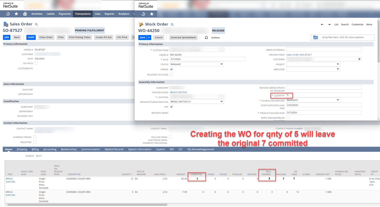 Creating work orders in NetSuite from sales order.