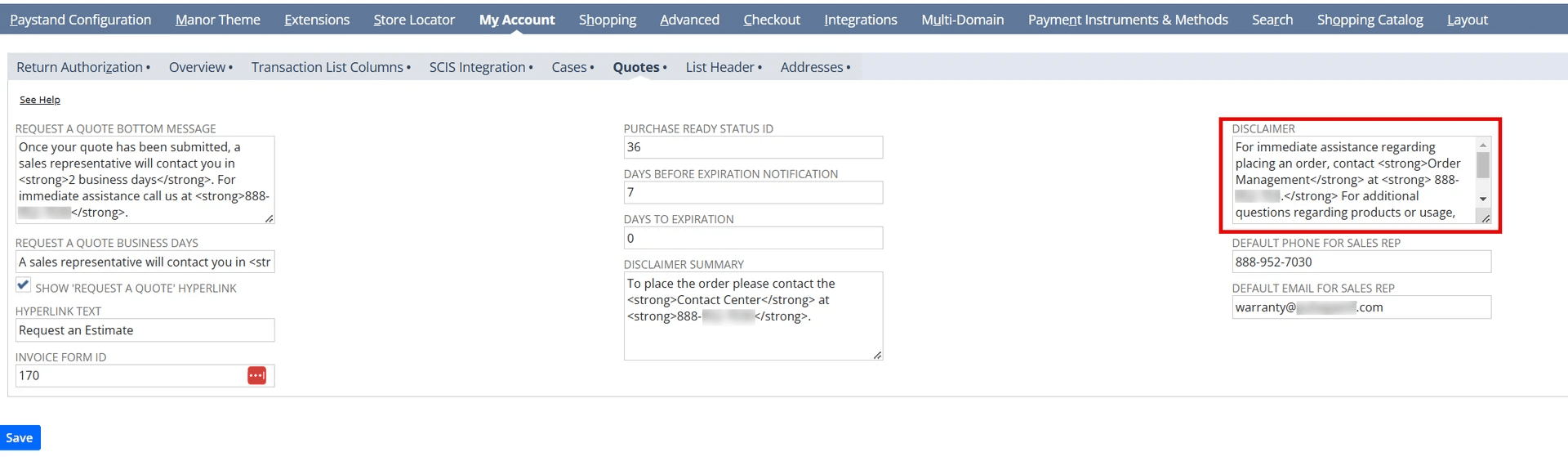 NetSuite my account quotes disclaimer.