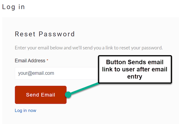 SuiteCommerce my account Reset Password page with the Send Email button highlighted.