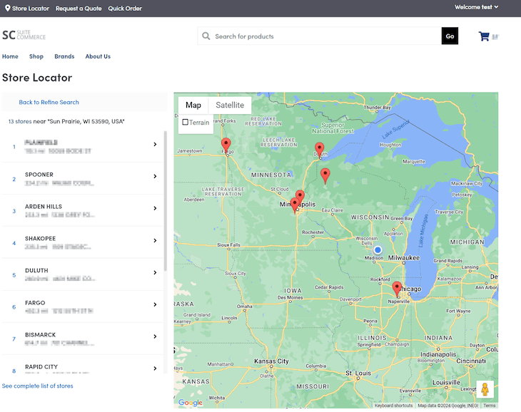 SuiteCommerce store locator.