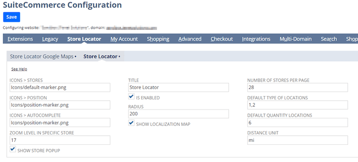 SuiteCommerce configuration store locator.