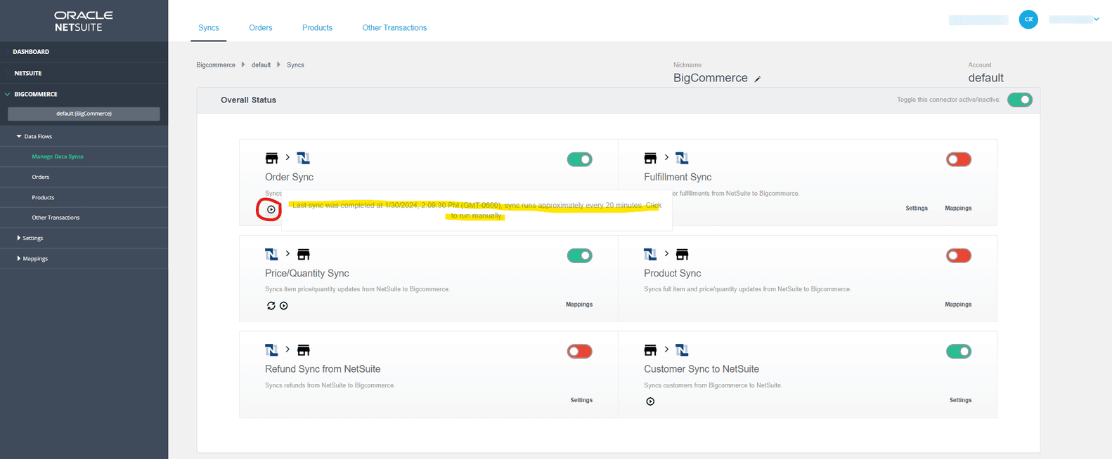 NetSuite connector BigCommerce order sync.