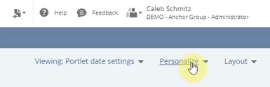 NetSuite dashboard personalize dropdown.