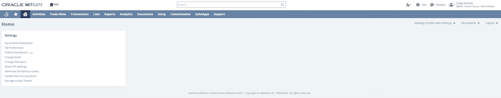 NetSuite dashboard.