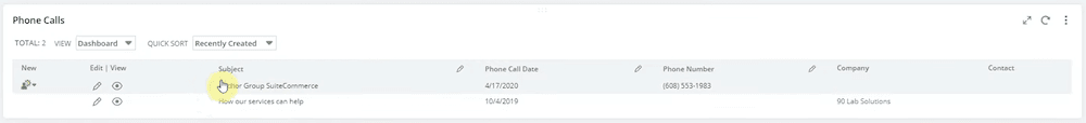 Phone calls portlet example.