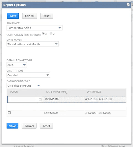 Report options popup.