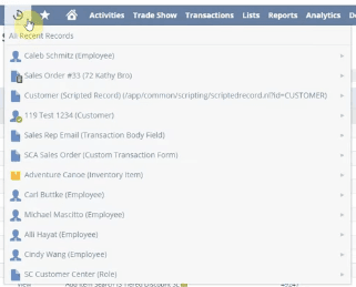 NetSuite recents tab.