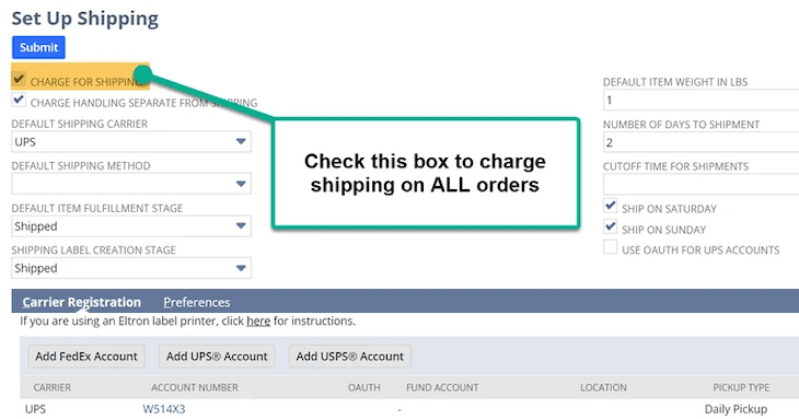 NetSuite set up shipping charge.