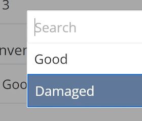 Inventory status with Good and Damaged as the two options.