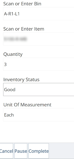 Scan or enter bin count details.