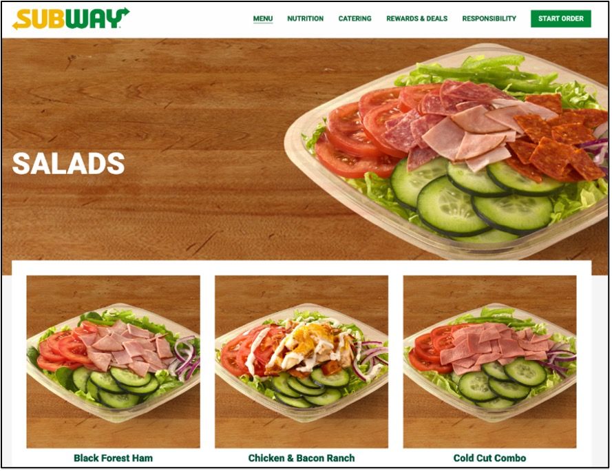 Subway salad PLP example.