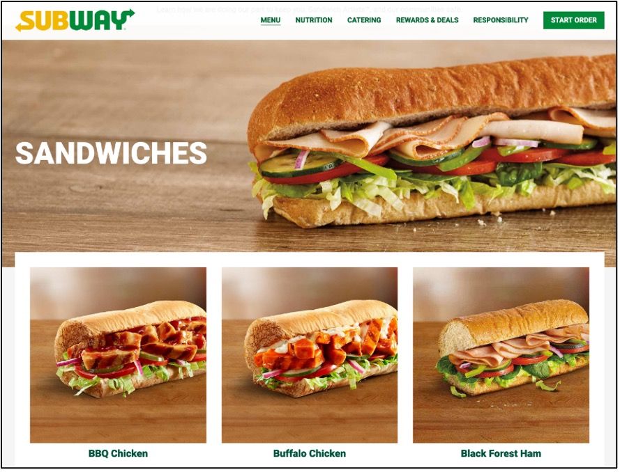 Subway sandwich PLP example.