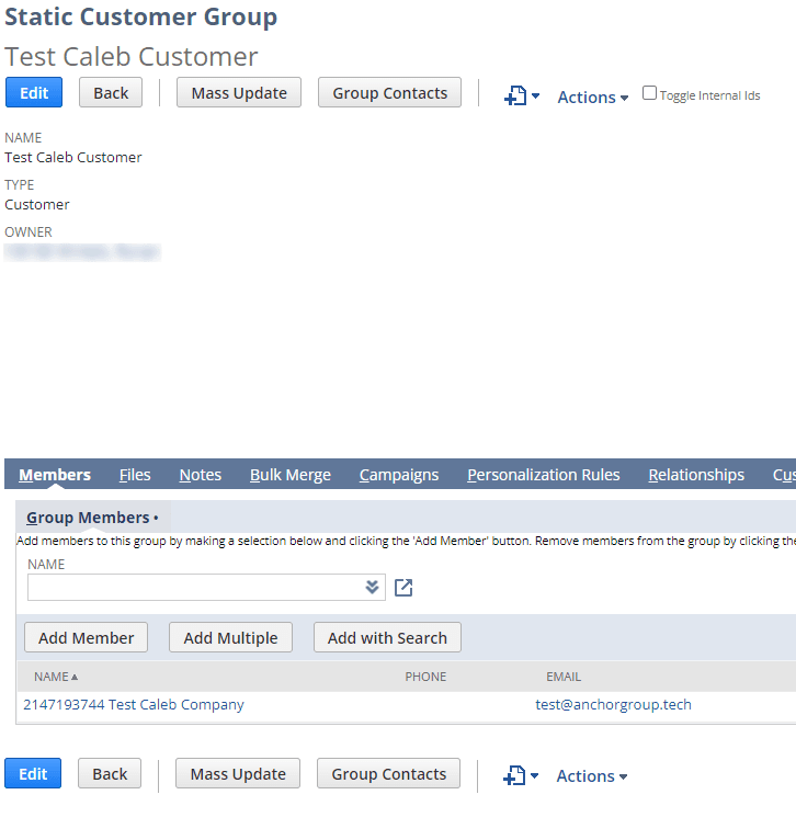Static customer group page.