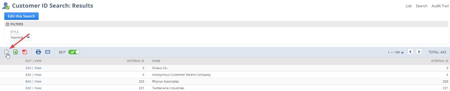 Export results CSV.
