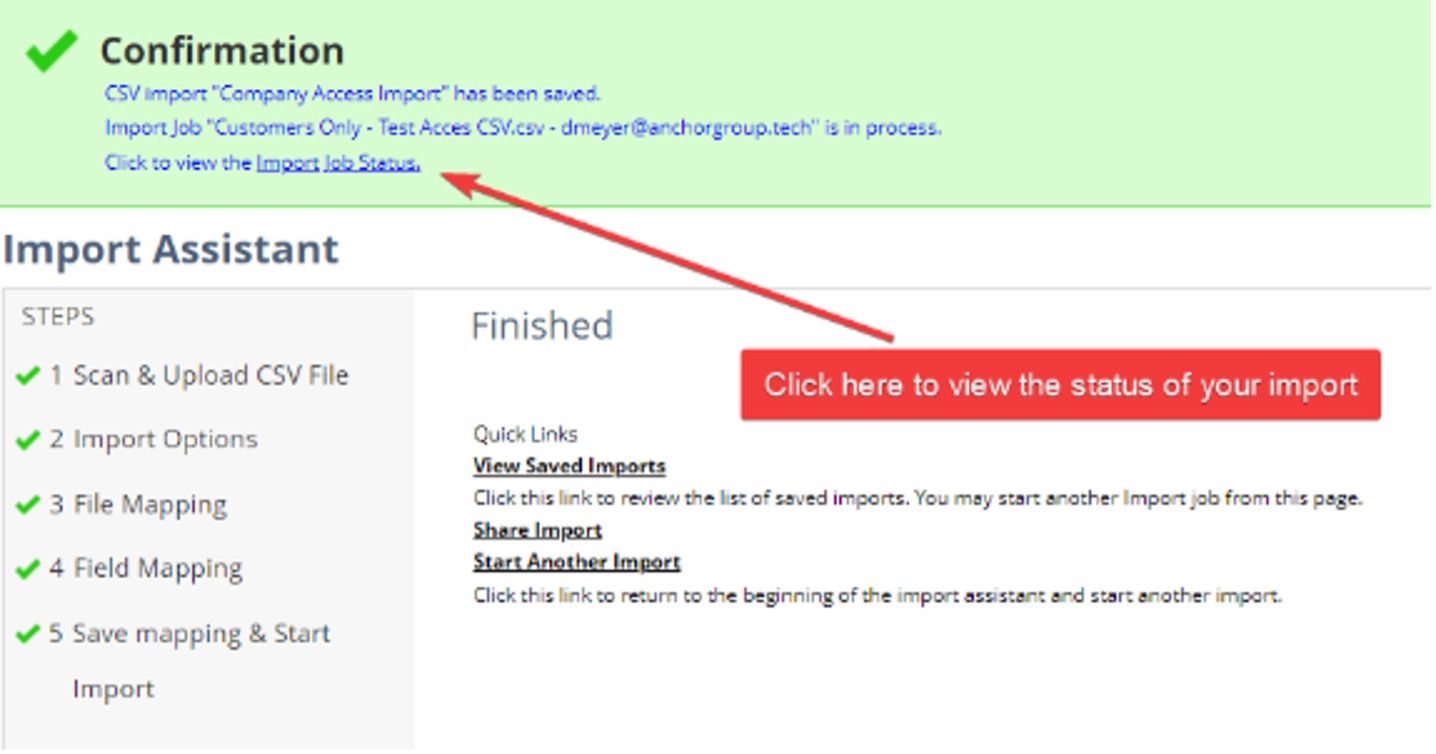 Checking import results with a confirmation message shown.