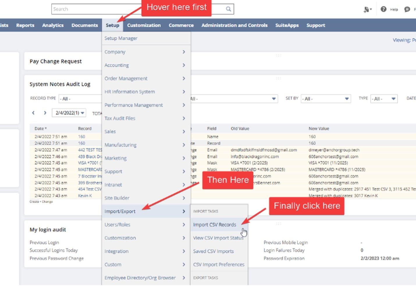 Import CSV record navigation.