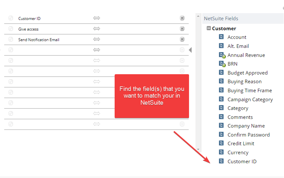 NetSuite fields CSV mapping.