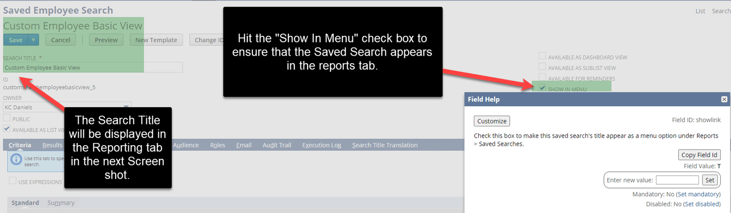 NetSuite saved employee search.