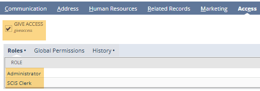 Give access to administrator scis clerk.